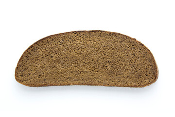 Slice of brown rye bread isolated on white background.