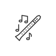 Flute music instrument line icon. linear style sign for mobile concept and web design. Musical notes and flute outline vector icon. Symbol, logo illustration. Vector graphics