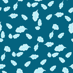 Seamless pattern with blue leaves on a blue background.