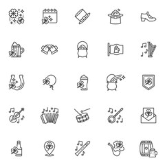 St. Patrick s Day line icons set. linear style symbols collection, outline signs pack. Saint Patricks day vector graphics. Set includes icons as clover leaf, leprechaun hat, beer bottle, irish music