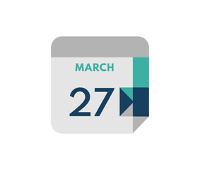 March 27 flat daily calendar date, 27 March Single Day Calendar  Icon