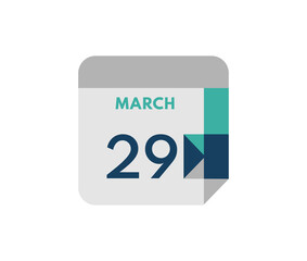 March 29 flat daily calendar date, 29 March Single Day Calendar  Icon