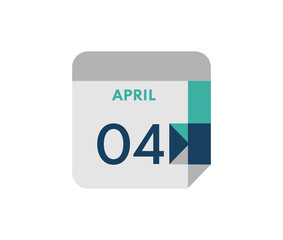 April 4 flat daily calendar date, 4 April Single Day Calendar  Icon