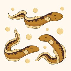 Electric Eel Fish Cartoon Illustrations