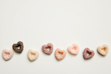 Heart shape breakfast cereals.   Hand made Natural soy wax decoration. Valentine's Day theme. True love symbolism. Creative idea. Warm greetings.