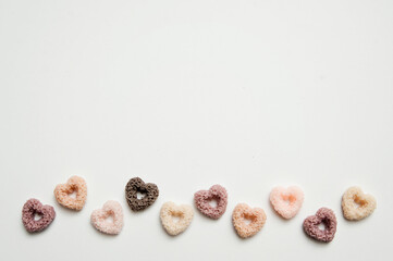 Heart shape breakfast cereals.   Hand made Natural soy wax decoration. Valentine's Day theme. True love symbolism. Creative idea. Warm greetings.