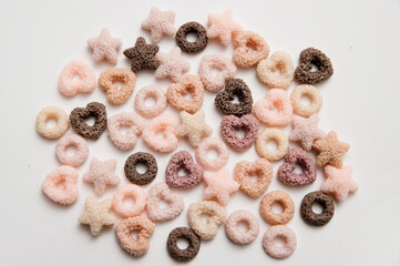 Heart shape breakfast cereals.   Hand made Natural soy wax decoration. Valentine's Day theme. True love symbolism. Creative idea. Warm greetings.