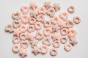 Heart shape breakfast cereals.   Hand made Natural soy wax decoration. Valentine's Day theme. True love symbolism. Creative idea. Warm greetings.