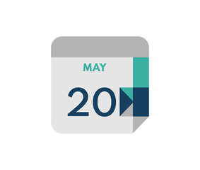 May 20 flat daily calendar date, 20 May Single Day Calendar  Icon