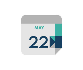 May 22 flat daily calendar date, 22 May Single Day Calendar  Icon