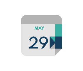 May 29 flat daily calendar date, 29 May Single Day Calendar  Icon