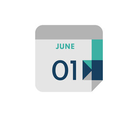 June 1 flat daily calendar date, 1 June Single Day Calendar  Icon