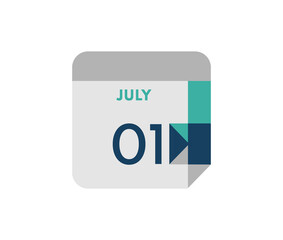 July 1 flat daily calendar date, 1 July Single Day Calendar  Icon 