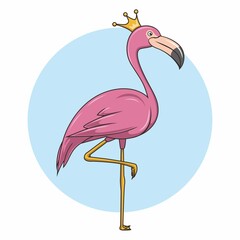 Flamingo Pink Cartoon Little Princess with Crown