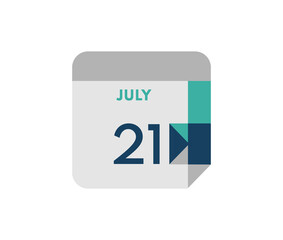 July 21 flat daily calendar date, 21 July Single Day Calendar  Icon 