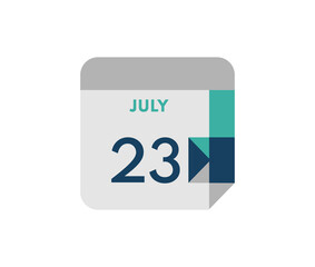 July 23 flat daily calendar date, 23 July Single Day Calendar  Icon 