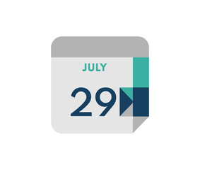 July 29 flat daily calendar date, 29 July Single Day Calendar  Icon 