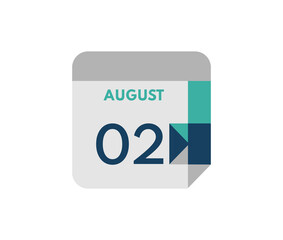 August 2 flat daily calendar date, 2 August Single Day Calendar  Icon