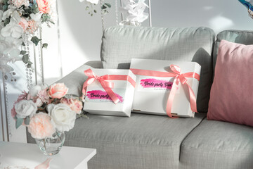 Gift boxes with the inscription: "Everything for your insta-bachelorette party"