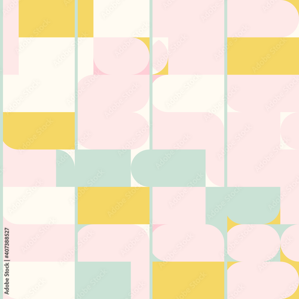 Aufkleber Modern vector abstract seamless geometric pattern with semicircles, circles ,squares and lines in retro scandinavian style. Illustration with geometric figures. 