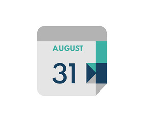 August 31 flat daily calendar date, 31 August Single Day Calendar  Icon