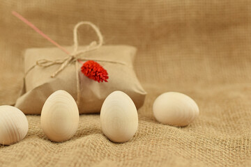 Spring Easter holiday. background. Zero waste Easter concept with traditional decoration. Eco friendly lifestyle, copy space