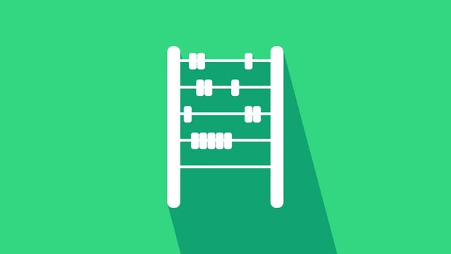 White Abacus icon isolated on green background. Traditional counting frame. Education sign. Mathematics school. 4K Video motion graphic animation.