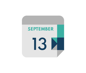 September 13 flat daily calendar date, 13 September Single Day Calendar  Icon