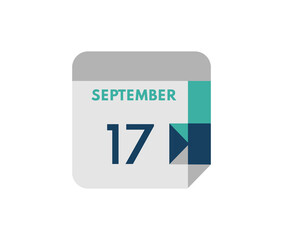 September 17 flat daily calendar date, 17 September Single Day Calendar  Icon