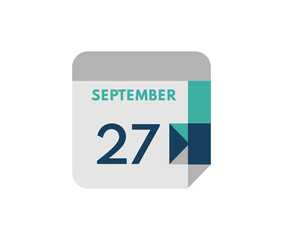September 27 flat daily calendar date, 27 September Single Day Calendar  Icon