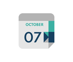 October 7 flat daily calendar date, 7 October Single Day Calendar  Icon