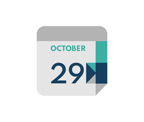October 29 flat daily calendar date, 29 October Single Day Calendar  Icon
