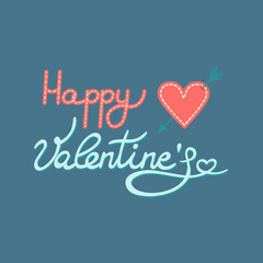 Happy Valentine, Hand drawn lettering. Can be used for St Valentines Day,  for Web and Print, Romantic design and colorful decoration. Vector illustration on dark blue background