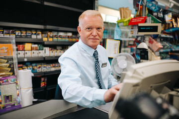 Supermarket store manager at cash register