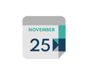 november 25 flat daily calendar date, 25 november Single Day Calendar  Icon