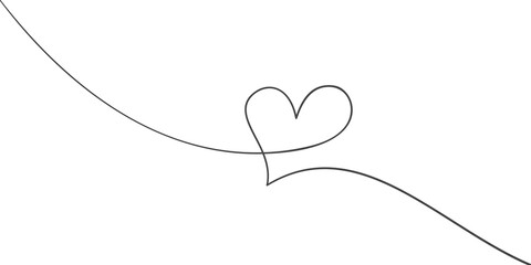 Heart continuous one line drawing, Black and white vector minimalist illustration of love concept made of one diagonal line