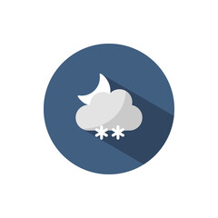 Snow, cloud and moon. Flat icon on a circle. Weather vector illustration