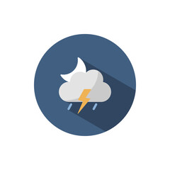 Storm, cloud and moon. Flat icon on a circle. Weather vector illustration