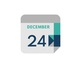 december 24 flat daily calendar date, 24 december Single Day Calendar  Icon 