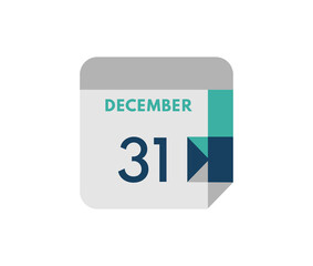 december 31 flat daily calendar date, 31 december Single Day Calendar  Icon
