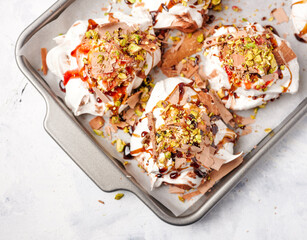 Chocolate Swirl Pavlova With Caramel