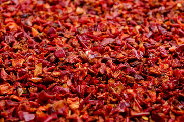 Fototapeta premium Slices of dry red pepper.