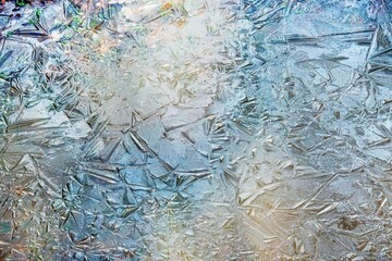 .Close-up pieces of ice texture on the forest in winter time at Bucharest..