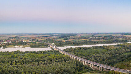 Fototapeta na wymiar Pentele bridge across river Danube