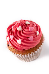 Cupcake decorated with sugar hearts for Valentine's Day