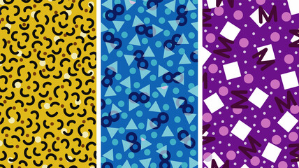 Set of vector backgrounds. Bright trendy set of patterns with geometric shapes