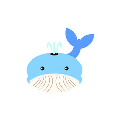 childish illustration, of whale on white background