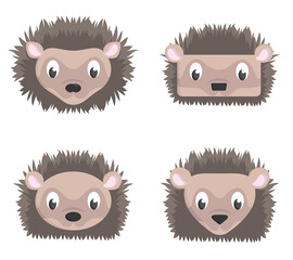 Set of cartoon hedgehogs. Different shapes of animal heads.