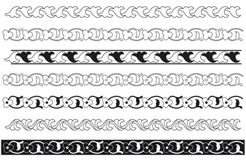 Set of decorative floral seamless ornamental border - Vector modular