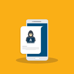 Hacker, malware notification on mobile phone. Smartphone with hacker alert, spam data on cellphone fraud error message, scam, virus. 